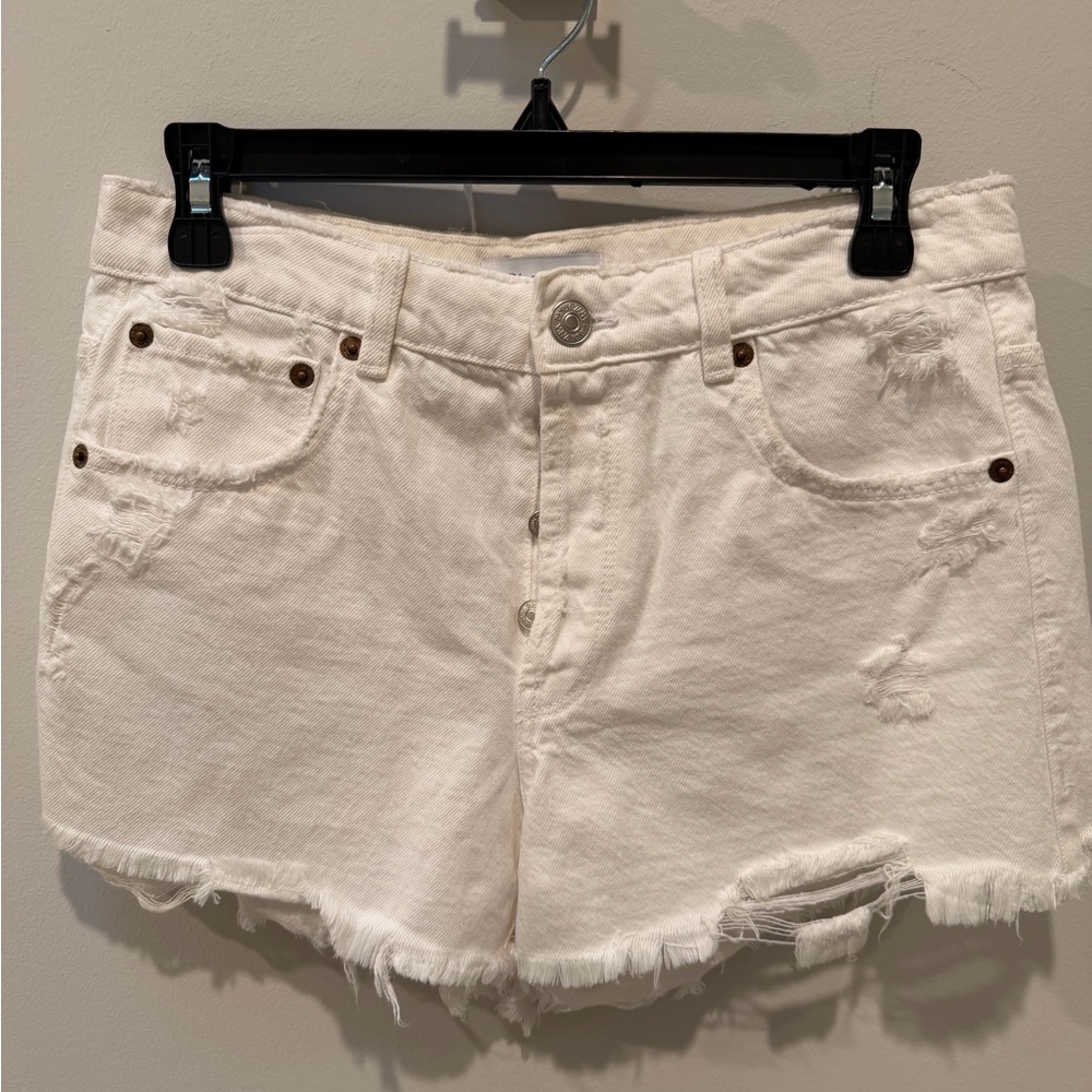 Zara Cream Distressed Jean Shorts